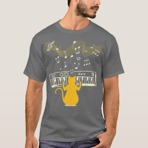 Cute Kitty Cat Playing Piano Instrument with Music T-Shirt