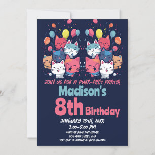 Cute Kitty Cat Purr-Fect Party Cats Birthday Invitation