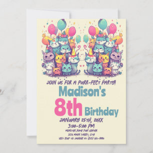 Cute Kitty Cat Purr-Fect Party Cats Birthday Invitation