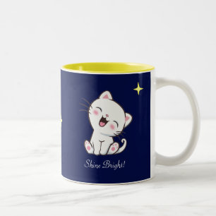 Cute Kitty Cat & Star on Blue Two-Tone Coffee Mug