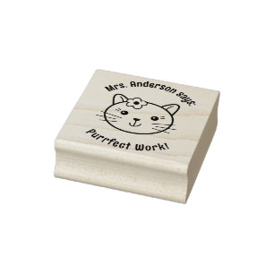 Cute Kitty Cat Teacher Reward  Rubber Stamp