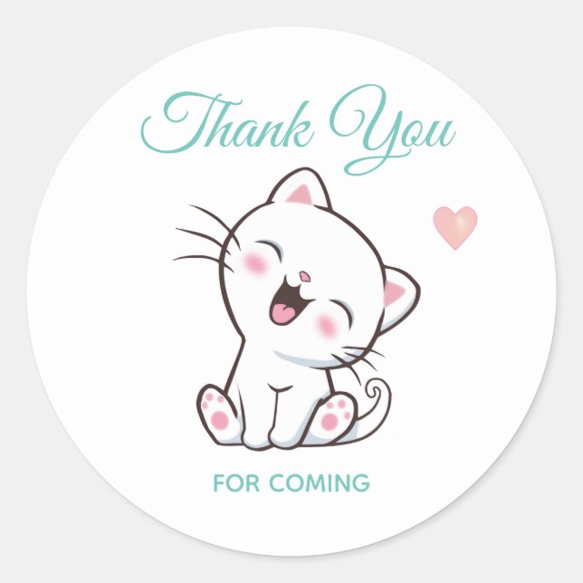 Cute Kitty Cat Thank You Classic Round Sticker (Front)