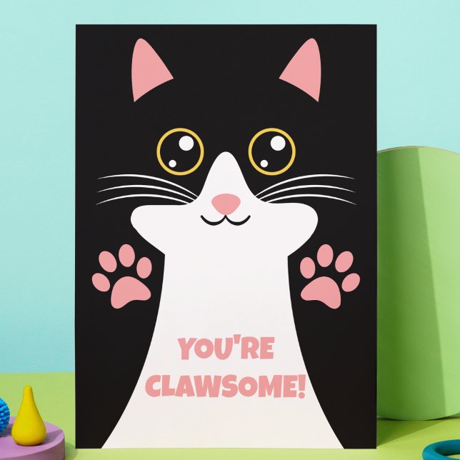 Cute Kitty Cat Themed Kids Birthday Thank you Note Card ("You're claw some" cute kitty cat kid's birthday thank you card girls bday party )