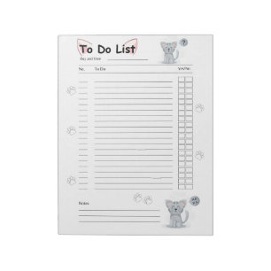 Cute Kitty Cat To Do List Lined Notepad