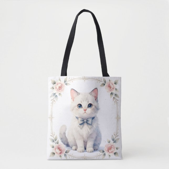 cute kitty cat tote bag (Front)
