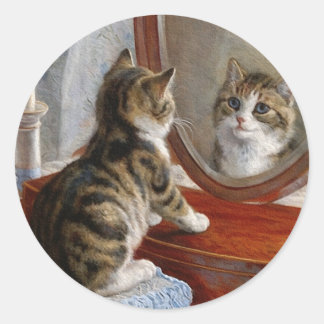 Cute Kitty Cat Vintage Painting by Frank Paton Classic Round Sticker