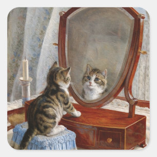 Cute Kitty Cat Vintage Painting by Frank Paton Square Sticker