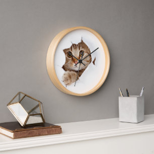 Cute Kitty Cat Wall Clock Whimsical Cat Lover