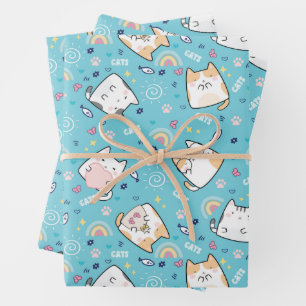 Cute Kitty Cat Whimsical Pattern Wrapping Paper Sheet