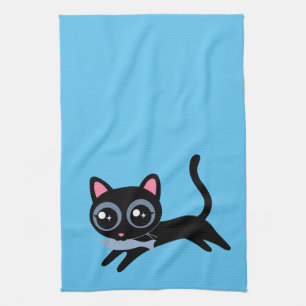 Cute Kitty Cat with Fish Gift for Girlfriend Tea Towel
