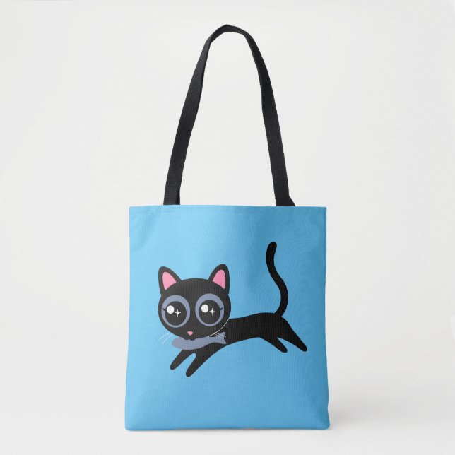 Cute Kitty Cat with Fish Tote Bag (Front)