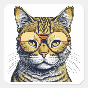 Cute Kitty Cat with Glasses Square Sticker