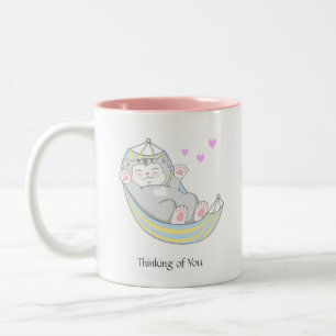 Cute Kitty Cat with Heart in Hammock Two-Tone Coffee Mug