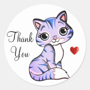 Cute kitty cat with heart Thank You Classic Round  Classic Round Sticker