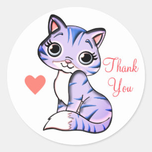 Cute kitty cat with heart Thank You Classic Round Sticker