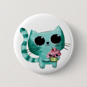 Cute Kitty Cat with Kawaii Cupcake 6 Cm Round Badge