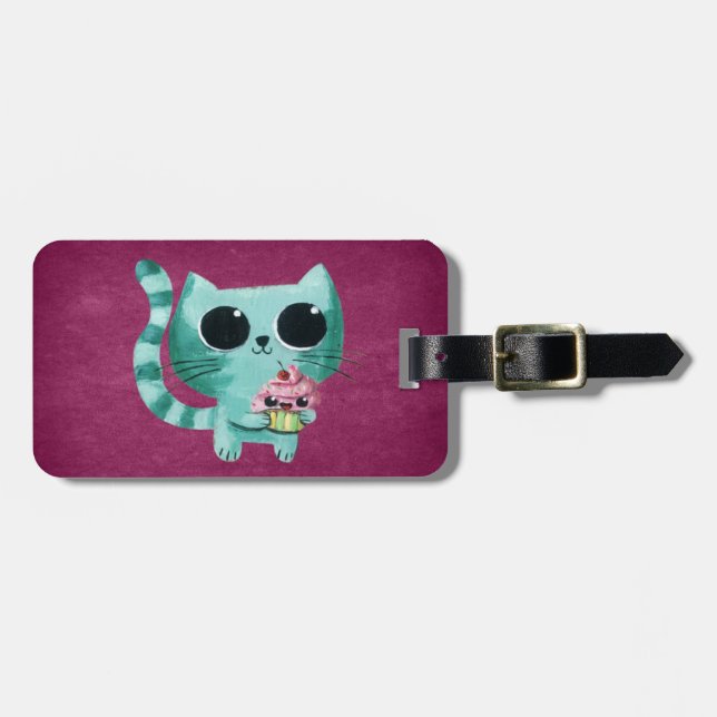 Cute Kitty Cat with Kawaii Cupcake Luggage Tag (Front Horizontal)