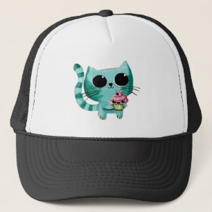 Cute Kitty Cat with Kawaii Cupcake Trucker Hat