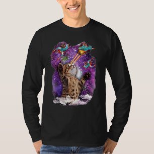 Cute Kitty Cat With Laser Beam Eyes Galaxy Backgro T-Shirt