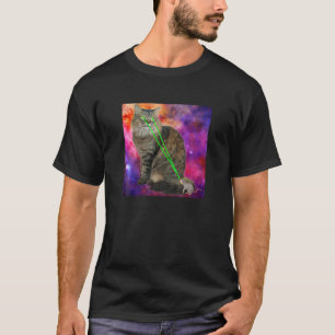 Cute Kitty Cat With Laser Beam Eyes Galaxy Backgro T-Shirt