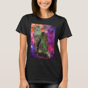 Cute Kitty Cat With Laser Beam Eyes Galaxy Backgro T-Shirt