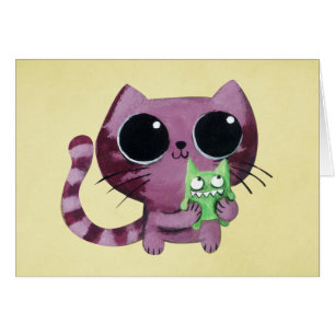 Cute Kitty Cat with Little Green Monster