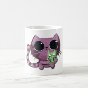 Cute Kitty Cat with Little Green Monster Coffee Mug