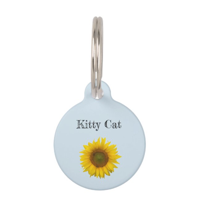 Cute Kitty Cat Yellow Sunflower Pet Tag (Front)