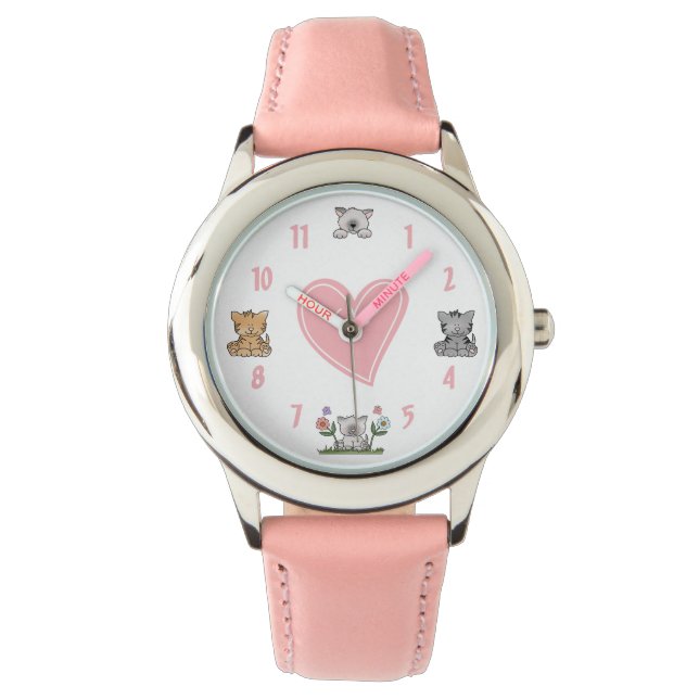 Cute Kitty Cats and Pink Heart Watch (Front)