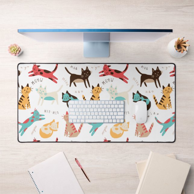 Cute Kitty Cats Around the World Desk Mat (Office 1)