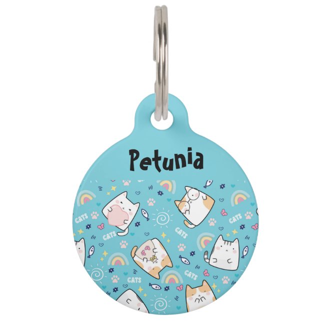 Cute Kitty Cats Whimsical Pattern Pet Tag (Front)
