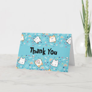 Cute Kitty Cats Whimsical Pattern Thank You Card