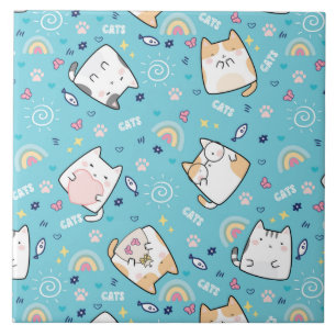 Cute Kitty Cats Whimsical Pattern Tile