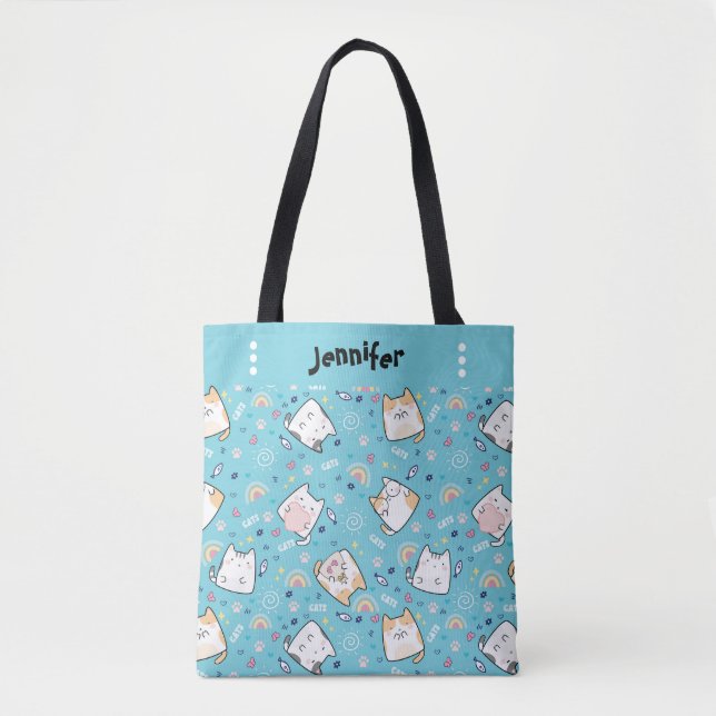 Cute Kitty Cats Whimsical Pattern Tote Bag (Front)