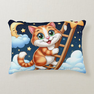 Cute Kitty Climbs Ladder to the Moon Decorative Cushion