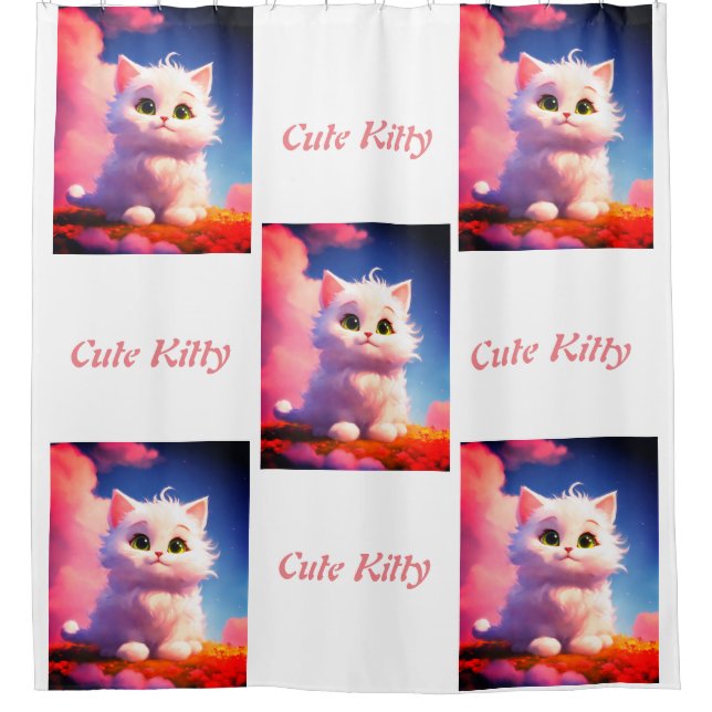 Cute Kitty Cloud Shower Curtain (Front)