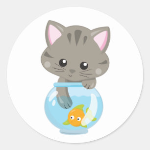 Cute Kitty Crazy Cat Lady Cute Kitten Fish Classic Round Sticker