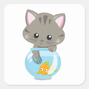 Cute Kitty Crazy Cat Lady Cute Kitten Fish Square Sticker
