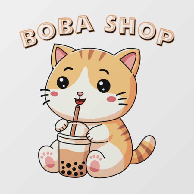  Cute Kitty drinking bubble tea, boba tea Window Cling (Sheet)