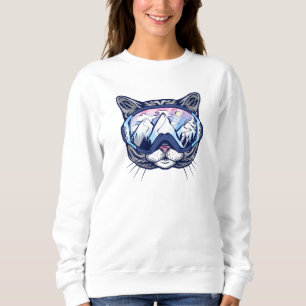 Cute Kitty Face Cat with Ski Glasses Sweatshirt