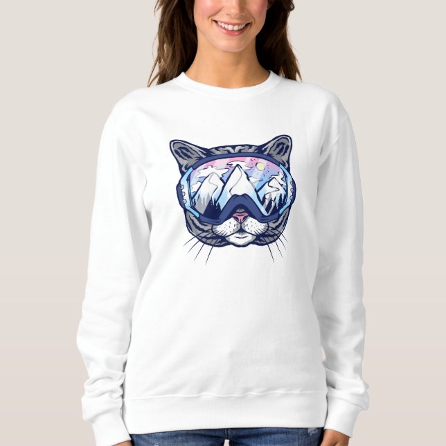 Cute Kitty Face Cat with Ski Glasses Sweatshirt (Front)