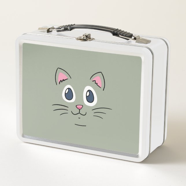 Cute Kitty Face Metal Lunch Box (Front)
