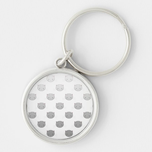 Cute Kitty Faces in Black White Gray Key Ring (Front)