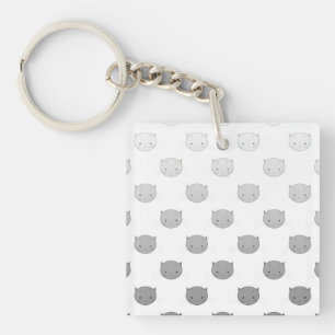 Cute Kitty Faces in Black White Grey Key Ring