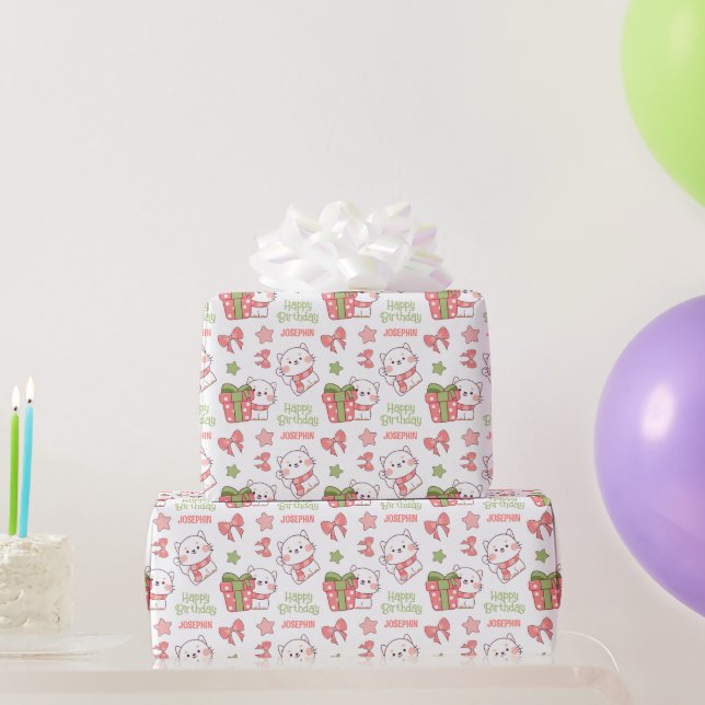Cute Kitty Gift Ribbon Kids Birthday Wrapping Paper (Party Gifts)