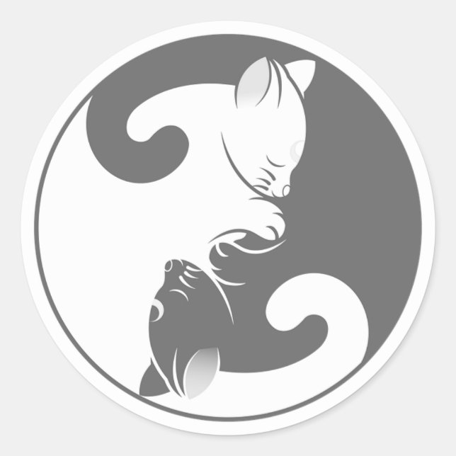 Cute Kitty Grey and White Yin Yang Cat Stickers (Front)