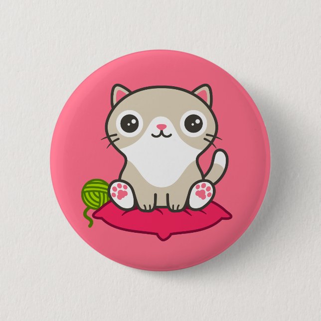 Cute Kitty Illustration 6 Cm Round Badge (Front)