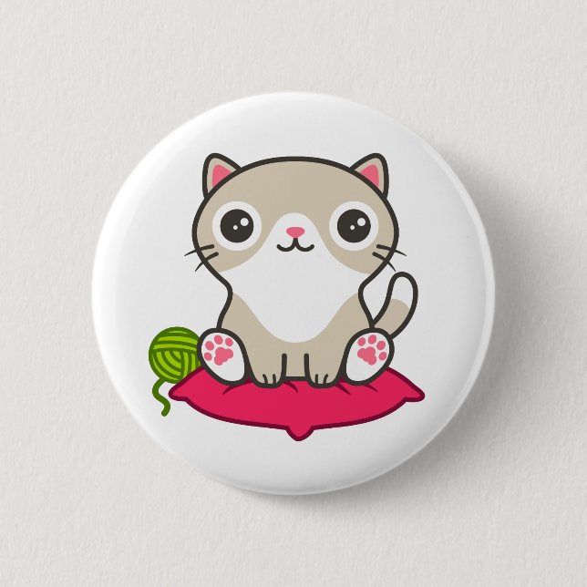 Cute Kitty Illustration 6 Cm Round Badge (Front)