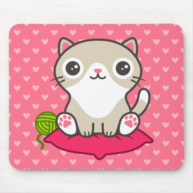 Cute Kitty Illustration Mouse Mat (Front)
