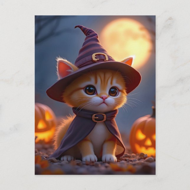 Cute kitty in a witch costume, Halloween  Postcard (Front)